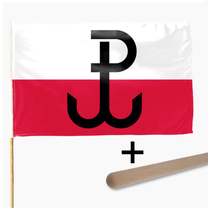 Flaga Polski Walczącej - PW + drzewiec 150cm ZESTAW