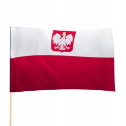 Flaga Polski z godłem + drzewiec 150cm ZESTAW