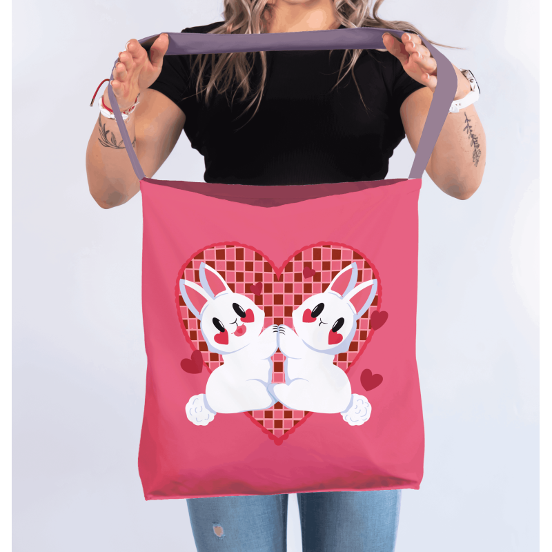 Torba na ramię „Zakochane króliczki” – romantyczna torba z nadrukiem | Prezent dla niej