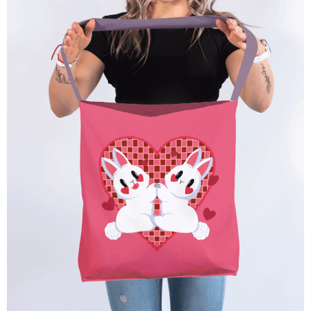 Torba na ramię „Zakochane króliczki” – romantyczna torba z nadrukiem | Prezent dla niej