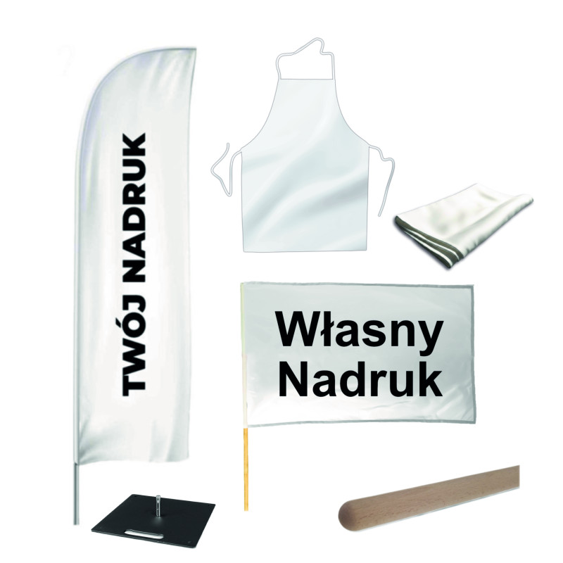 Zestaw eventowy „GASTRO PACK ” – fartuch, obrus, flaga i żagle reklamowe.