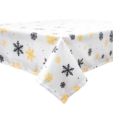 Świąteczny Obrus - złote śnieżynki